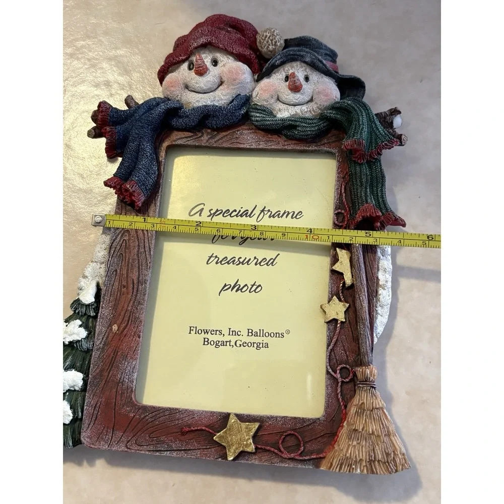 Christmas Winter Snowman Table Top Picture Frame, Hand Painted, Flowers Inc